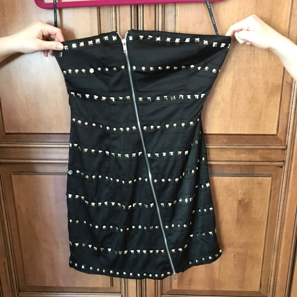 Black satin midi dress with silver studs NWT - Picture 1 of 5